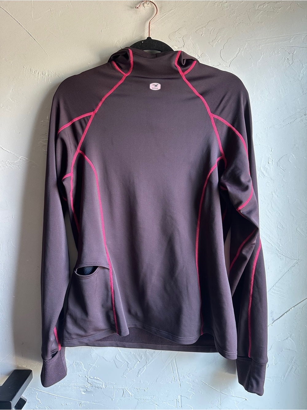 Sugoi Women XL‎ Thermal Cycling Hoodie Brown Pink Fleece Bike Jersey Running Top